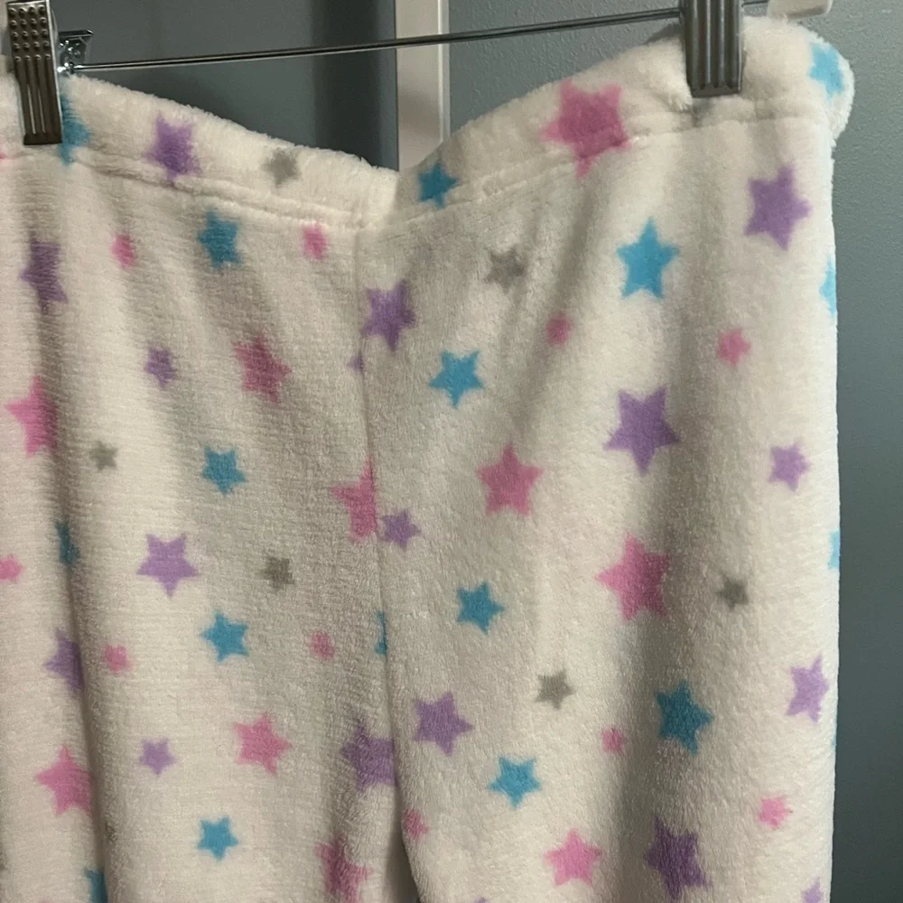 Canyon Creek White Plush Star Pajama Pants Pink, Purple & Blue Preloved